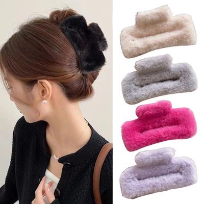 Frauen Haar Klaue Plüsch Wrap Design Frühling Zurück Kopf Große Haar Clip