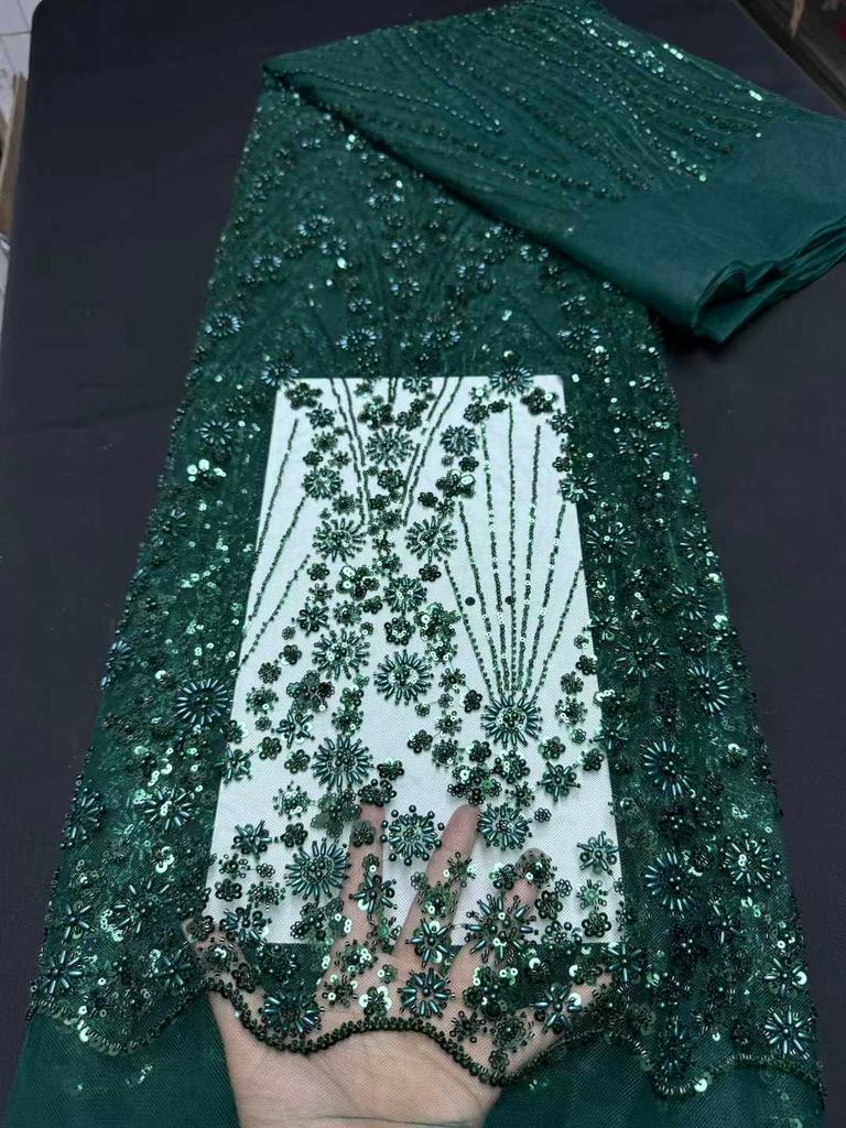African Lace Fabrics 2026 High Quality Lace French Nigerian Sequins Beaded Tulle Lace Fabric Ladies For Party Dresses 5 Yards