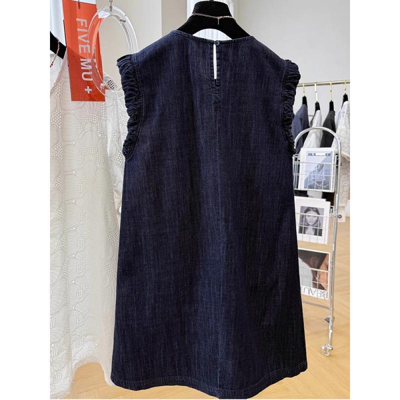 Chic Cap Sleeve Sleeveless Denim Dress for Women - Slimming, Youthful, Luxurious Summer Style