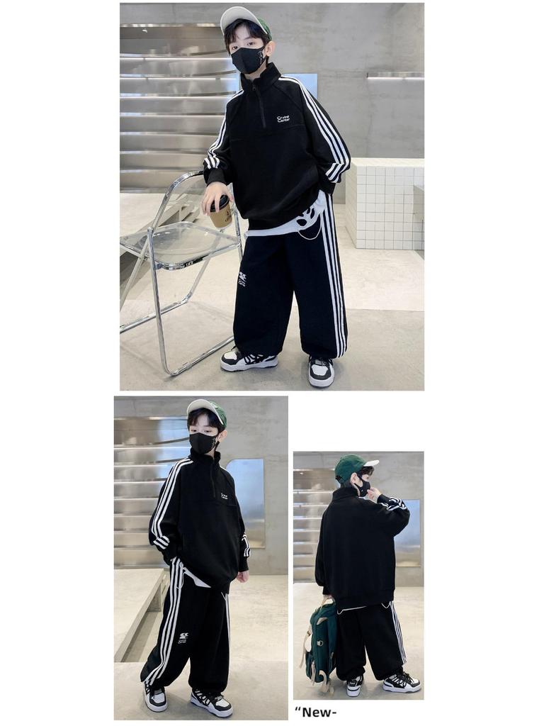 Boys' Autumn 2025 Sports Sweatshirt Set - Long Sleeve, Two-Piece, Stylish & Comfortable