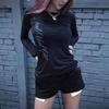 2KWEIRD Gothic Harajuku Vintage Punk Emo Meisjes Lange Mouw T-shirt Sexy Slank Chic Bedrukking Crop Tops Grunge Y2K Esthetiek Dames Streetwear