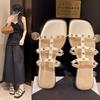 Sandales à rivets pour femmes vêtements d'extérieur 2025 nouvelles sandales d'été à talons épais à la mode grande taille pantoufles cool pour femmes