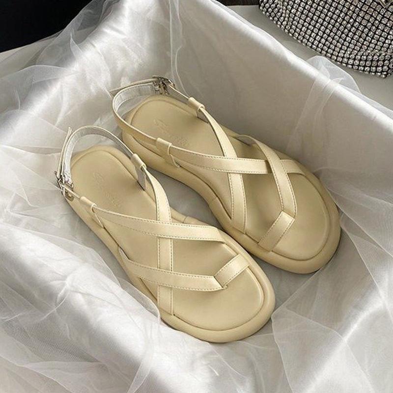 Fashion Mazefeng Women Summer Sandals Beach Sandals Fashion Flats Shoes 2024 New Sandal Non-slip Flat Sandals Buckle Black and White