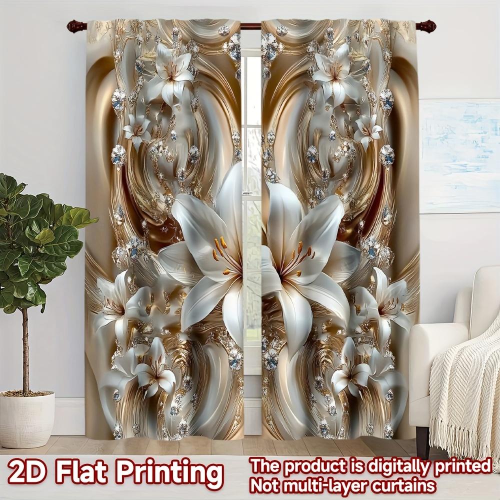 

Set Of 2 Elegant Lily Curtains Flat Print Polyester Kitchen Living Room Office Decor Curtain With Rod Pocket Machine Washable Ideal For Great W100*H70(CM)-Rod Pocket&1PCS