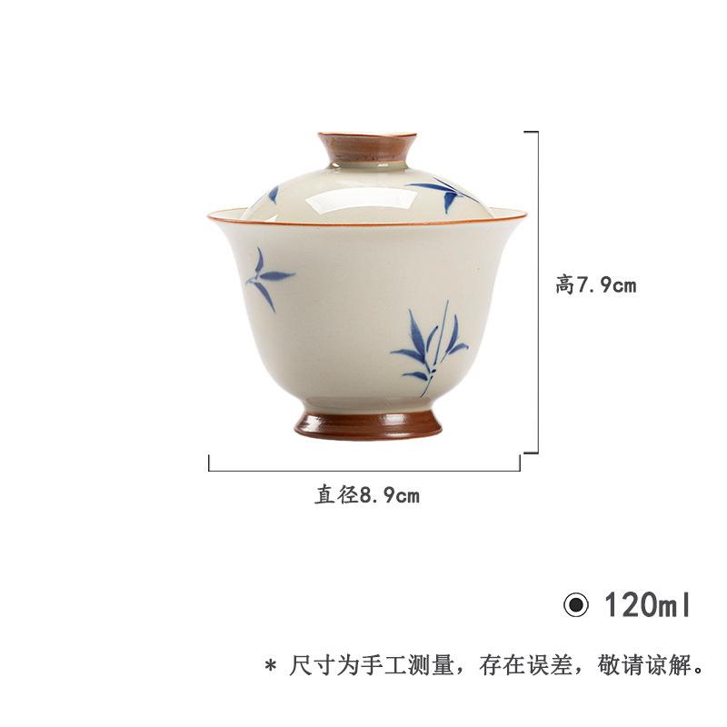 120ml Hand-painted Bamboo Ceramic Gaiwan Antique Clay High Footed Tea Tureen Zen Tea Maker Cover Bowl Chinese Tea Set Craft Gift