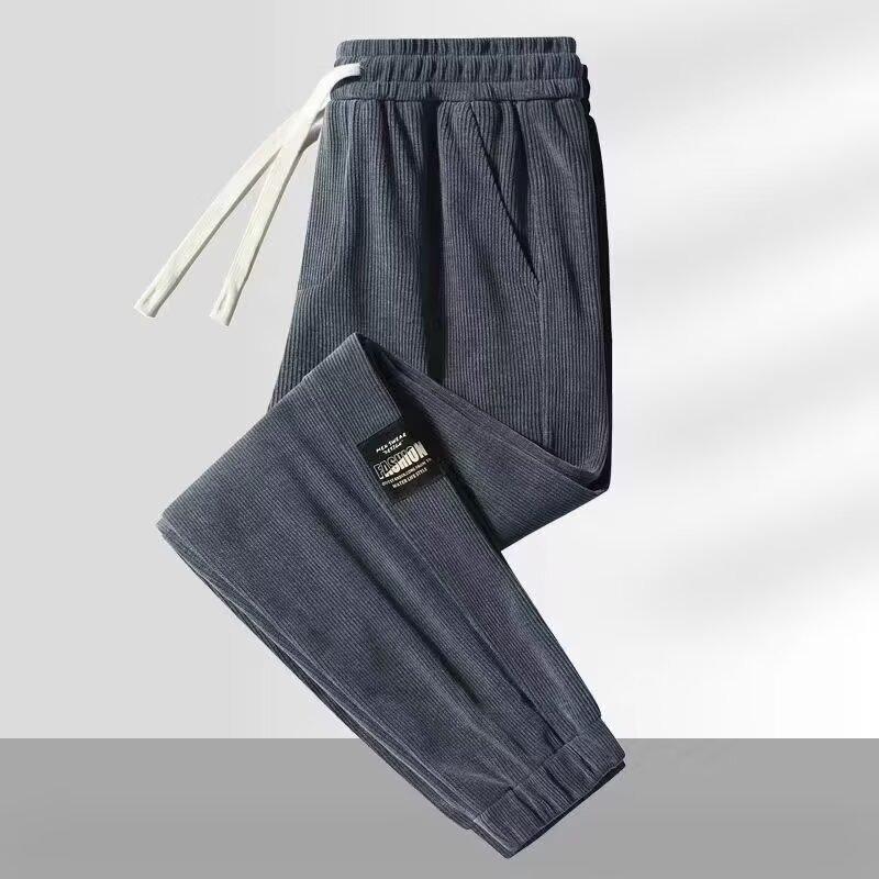 Corduroy fleece pants men's large size fashion trend splicing corduroy casual pants