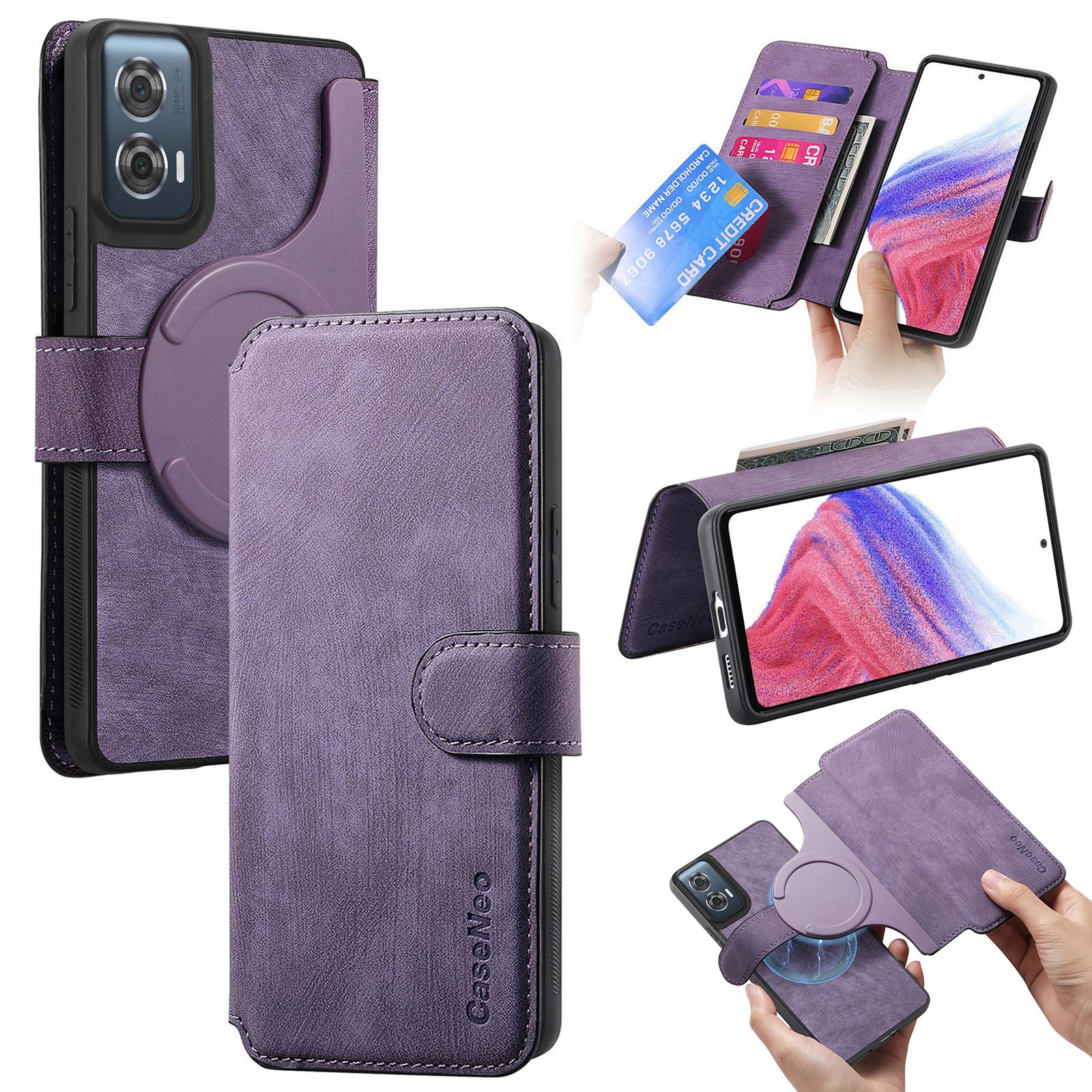 

For Motorola Edge 50 Fusion 5G Magnetic Case CASENEO Detachable Leather Phone Wallet Cover Purple