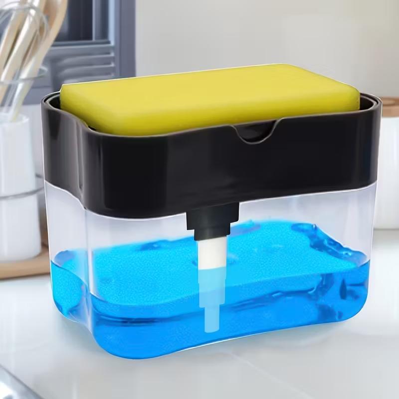 Dispenser Sapone per Cucina con Portasponge Pompa Manuale Sapone per Piatti Dispenser Sapone per Lavello in ABS Organizer da Bancale