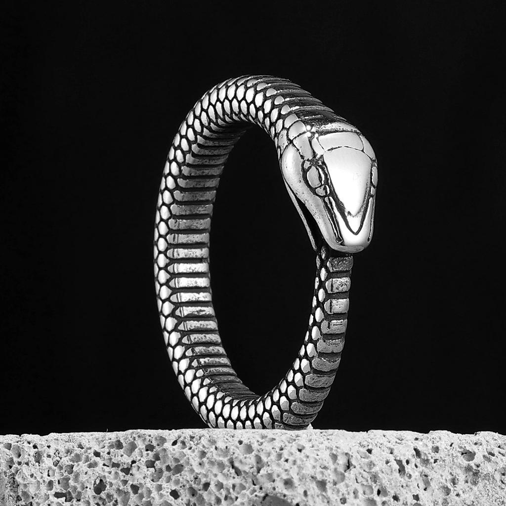Stainless Steel Snake Ring Ouroboros Punk Jewelry for Men Women Biker Fashion Trendy Halloween Gift