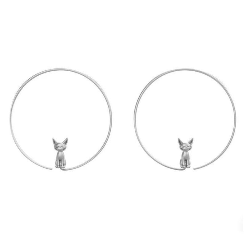 

Exquisite Creative Cartoon Stereo Sliver Color Kitten Cat Big Hoop Earring for Women Personality Cute Animal Pets Jewelry Gift