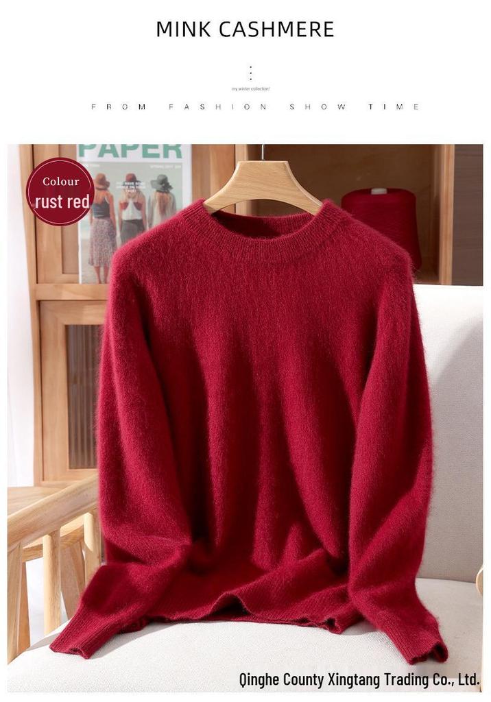 Maglione da donna taglie forti con scollo rotondo in visone e cashmere