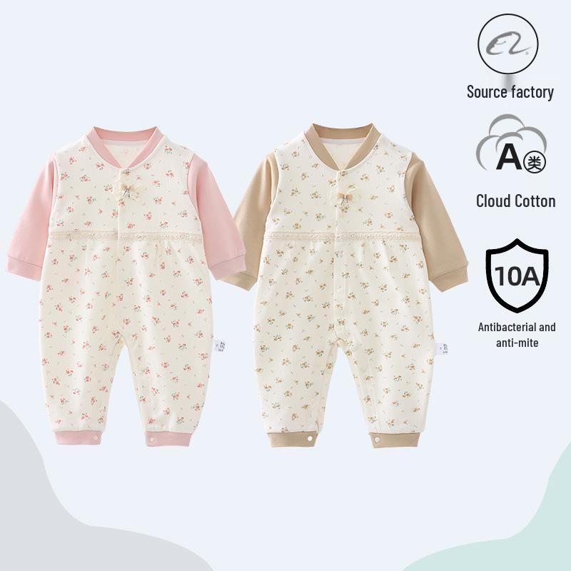 Nation's Top-Selling: Antibacterial Cotton Baby Bodysuit for Spring & Autumn - Long Sleeve, Perfect for Crawling & Home Wear.
