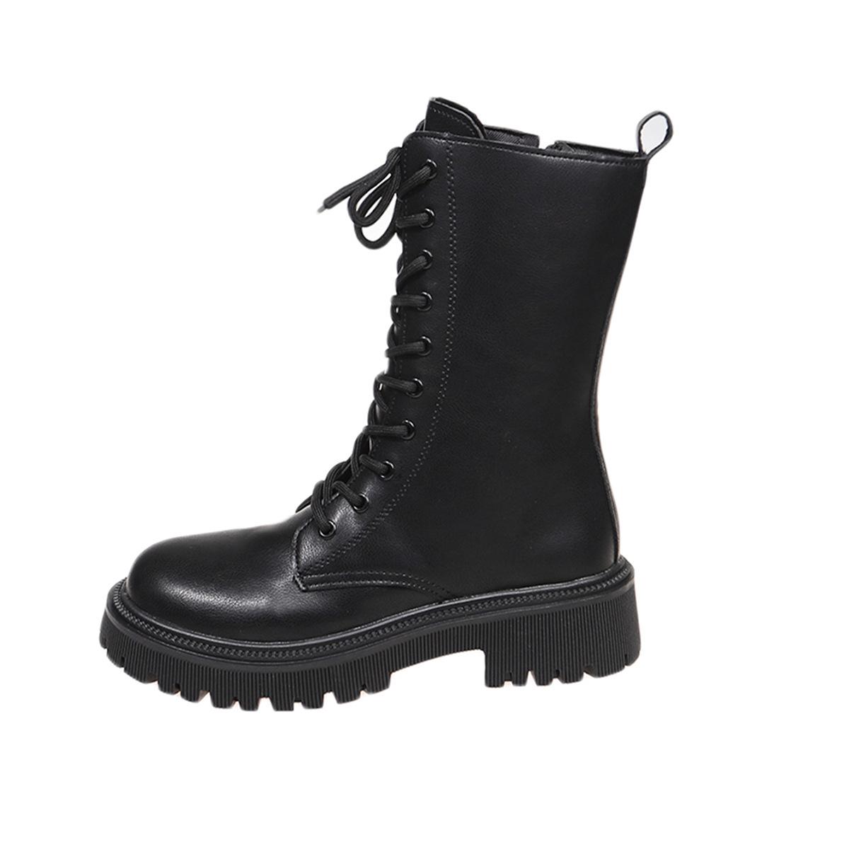 

Осень и зима новая британская платформа короткие ботинки женские красивые рекреационные ботинки-локомотивы большой размер на шнуровке ботинки Мартина женские 42 чёрный