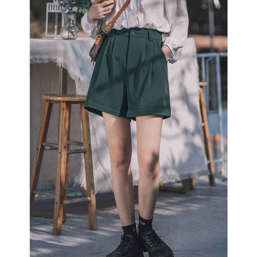 Women's Loose Suit Shorts A-line High-waisted Wide-leg Pants Rolled-up Slacks
