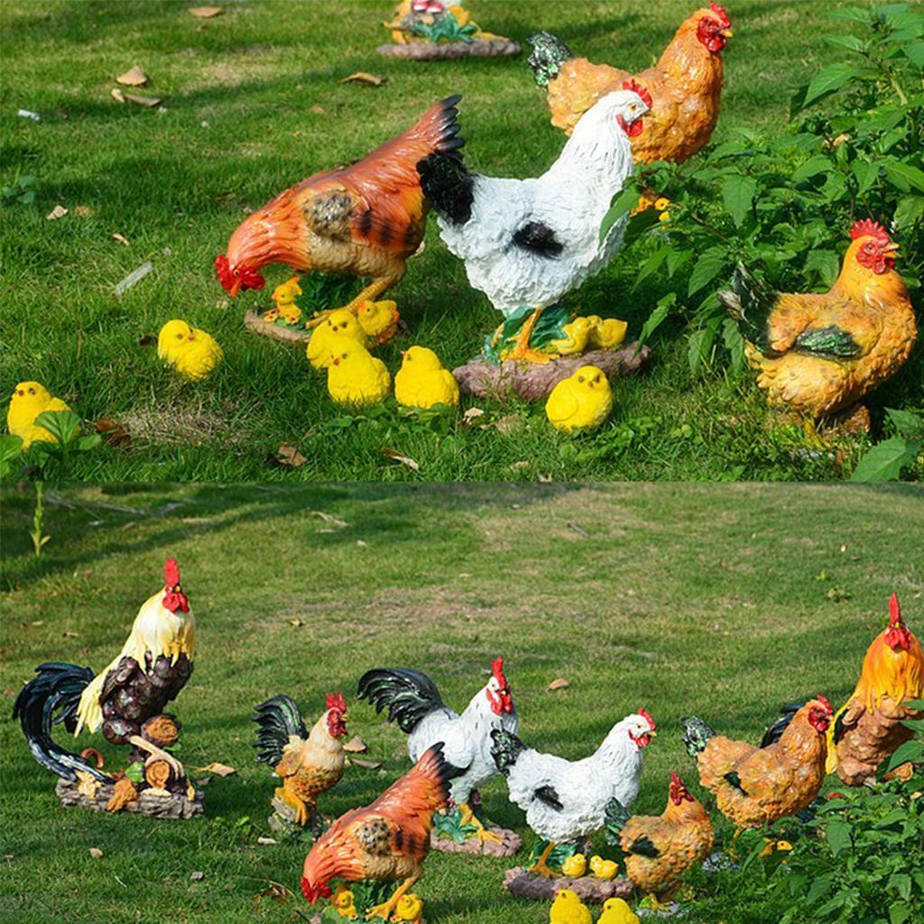 Hen Statue Outdoor Resin Foraging with Baby Chick for Patio Lawn Yard Gardening, Housewarming