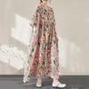 Κοντό μανίκι Plus μέγεθος Βαμβακερό Vintage Floral Νέο σε Φορέματα για Γυναικεία Casual Loose Long Summer