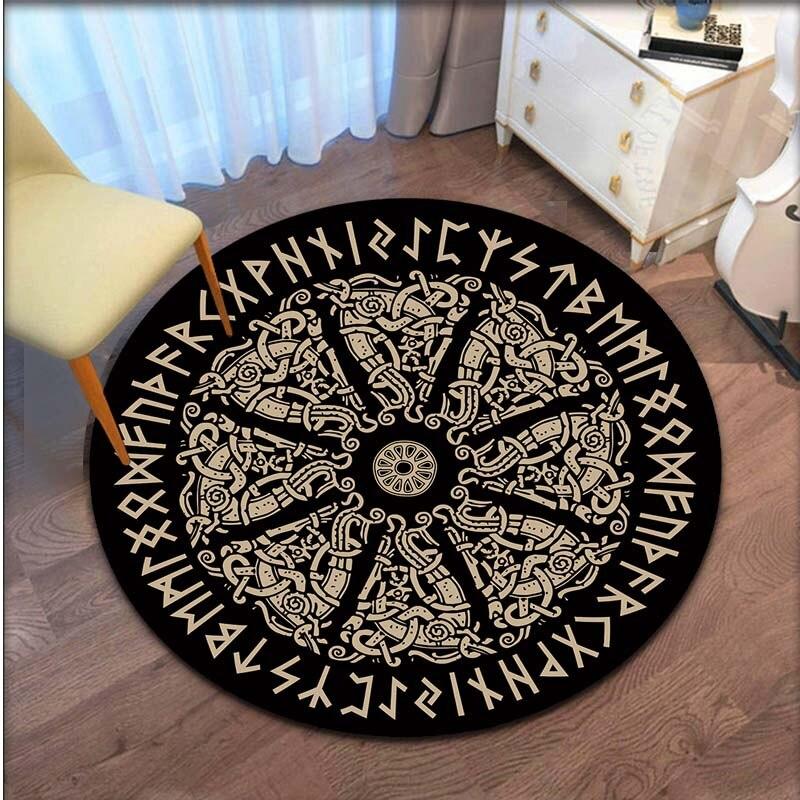 

Viking Vegvisir Aegishjalmur Rune Round Carpet Килимок для спальні Вітальня Килимок для підлоги Килимок Велика прикраса Нековзкий килимок 120cm
