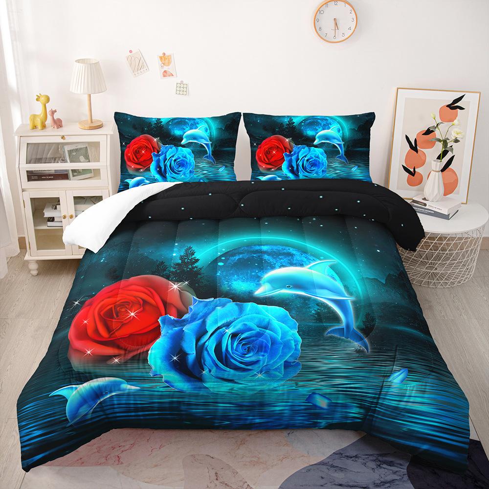 3D Printing Red Rose Flower Duvet Cover Set,Comforter Cover Rose Flower Pattern Bedding Set, Colorful Polyester Quilt Cover Set