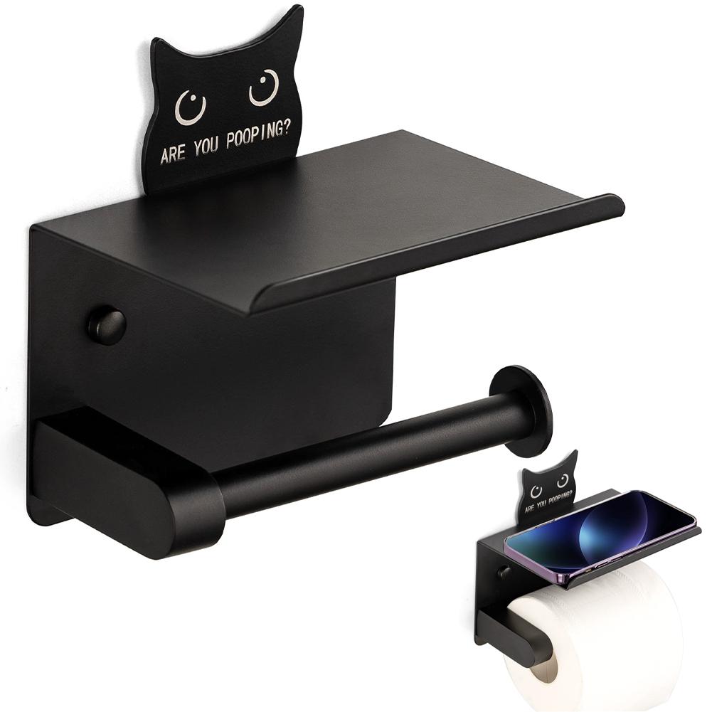 

Cat Toilet Paper Holder Wall Mount Stainless Steel Cute Animal Tissue Roll Holder For Bathroom Kitchen Home Apartment Office чёрный
