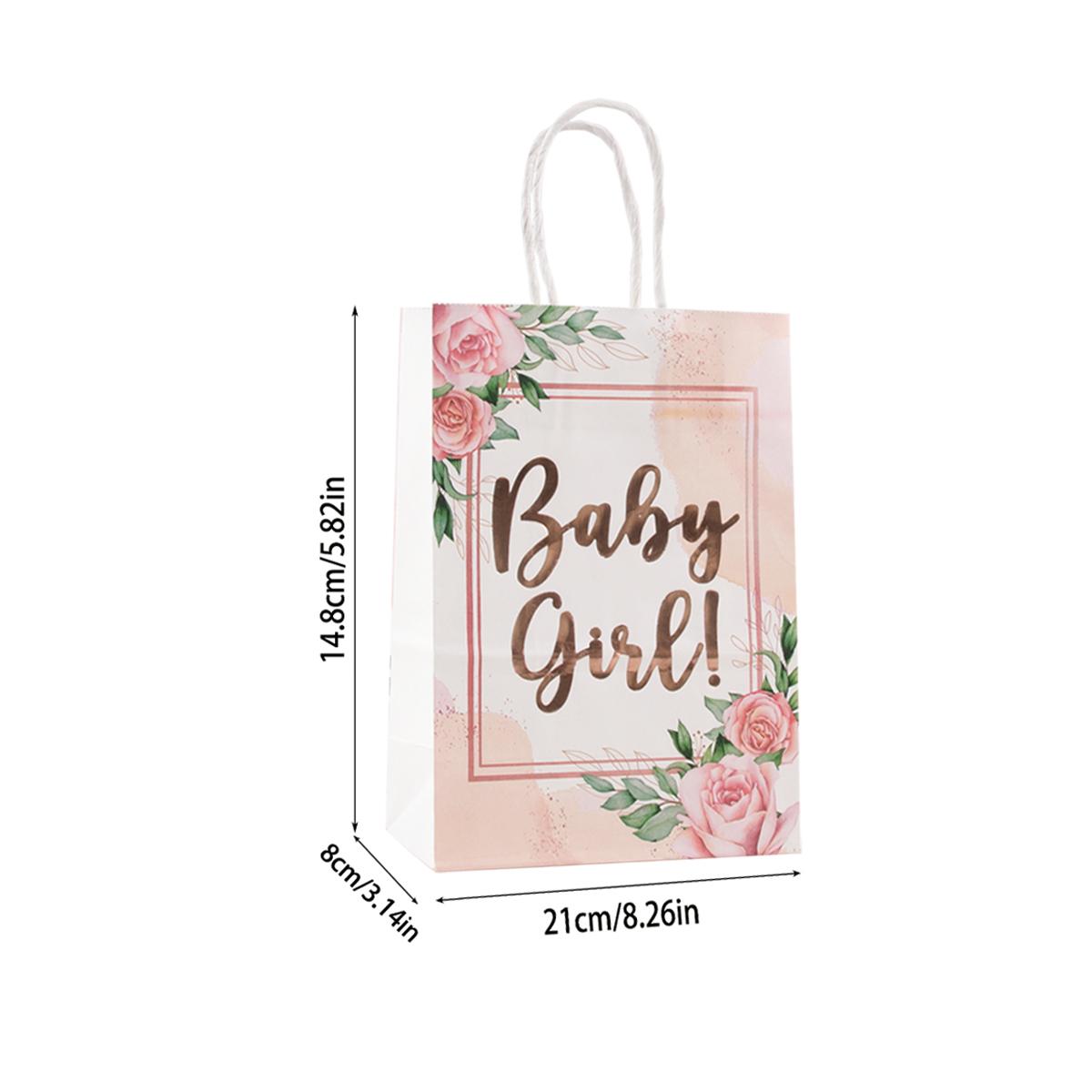 

6 шт. праздничных сумок для девочек с розовым золотом и цветочным принтом, бумажные подарочные пакеты для конфет для гостей, украшение на день рождения девочки в честь рождения ребенка 21x14.8x8cm
