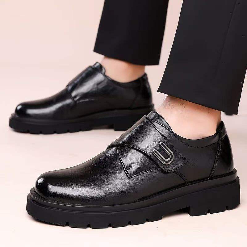 Casual Leather Shoes Men's New Breathable British Style Business Thick Sole Heightening Munch Shoes One Pedal Shoe Tide