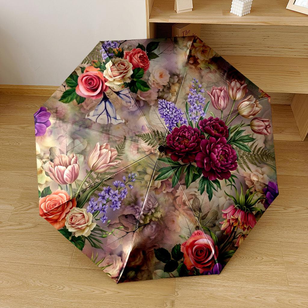 Vintage Floral Garden Automatic Umbrella Compact 8Rib Weight Foldable Design Perfect For Outdoor Adventures Fashionable Accessory Luxury Gift For