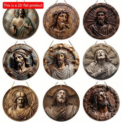 1 Stück 2D-Flachholz, Vintage, einzigartig, Jesus Christus, künstlerisches rundes Holzschild – 20 cm für Zuhause, Wohnzimmer, Büro, Bar, Café, Garage, Urlaubsdekoration