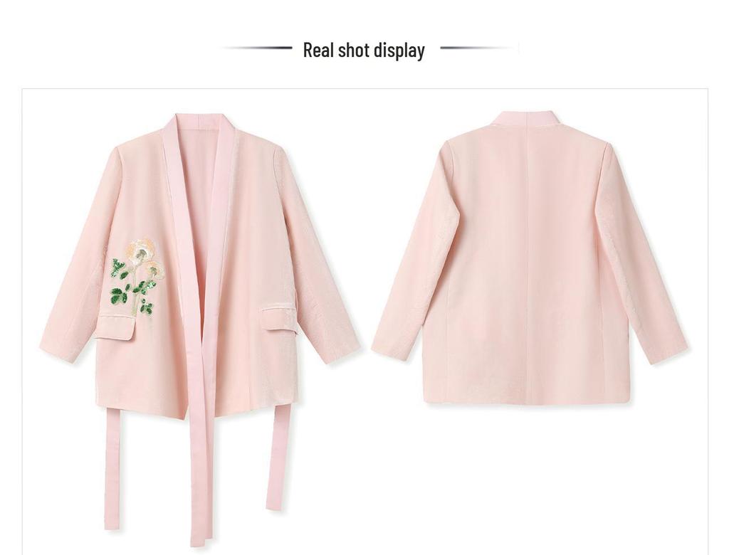 Spring 2026 Guofeng-Style Beaded Suit Jacket & Skirt Set for Women