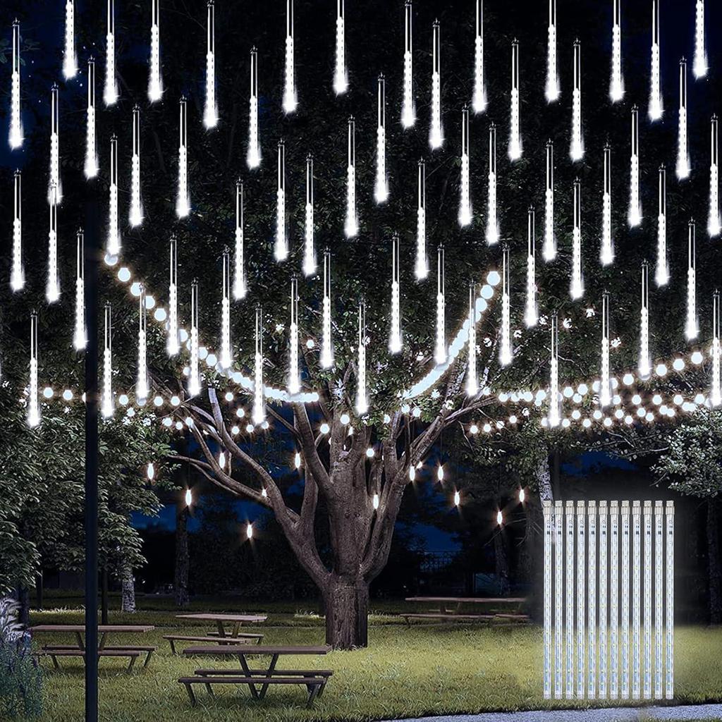 Outdoor LED Solar Meteor Shower Lights: Colorful, Waterproof Tree Decoration String for Courtyard and Holiday Hanging.