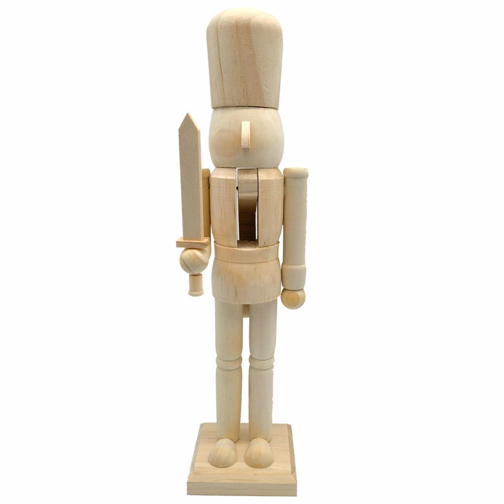 Classic 38cm White Unpainted Nutcracker Soldier Wooden Figure For Christmas Table Centerpiece Home Decor For Adults Holiday Gift