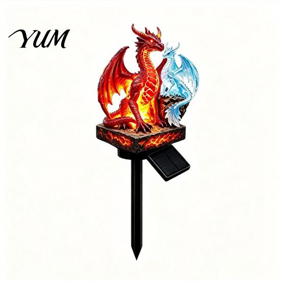 Atmospheric Night Garden Decor Dragon Solar Light, Fantasy Yard Stake, Waterproof Resin Decorations Statue Pathway Light for Lawn Patio Automatic