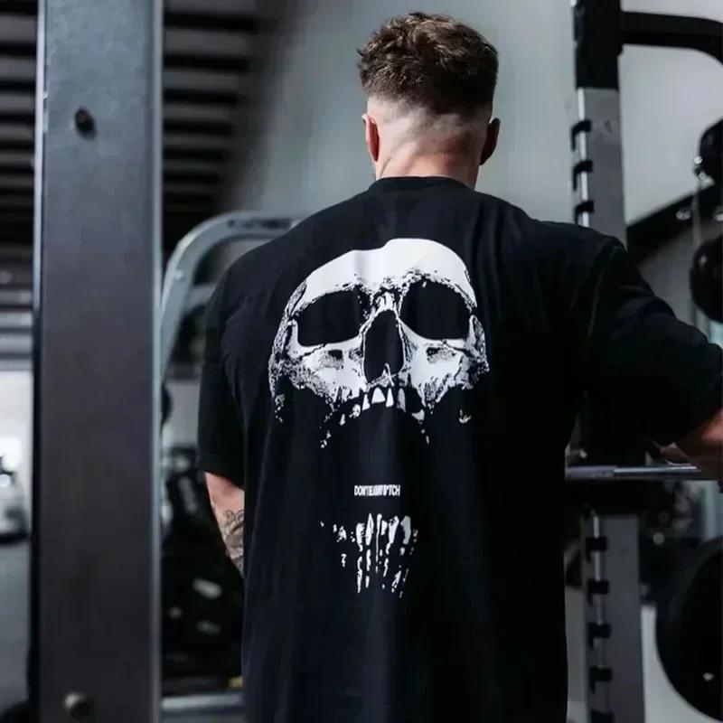 Tričko CBUM Gym Fitness Tričko Volné Oversized Bavlna Muži Krátké rukávy Sportovní trička Letní trénink Cvičení Jogging Ženy Topy