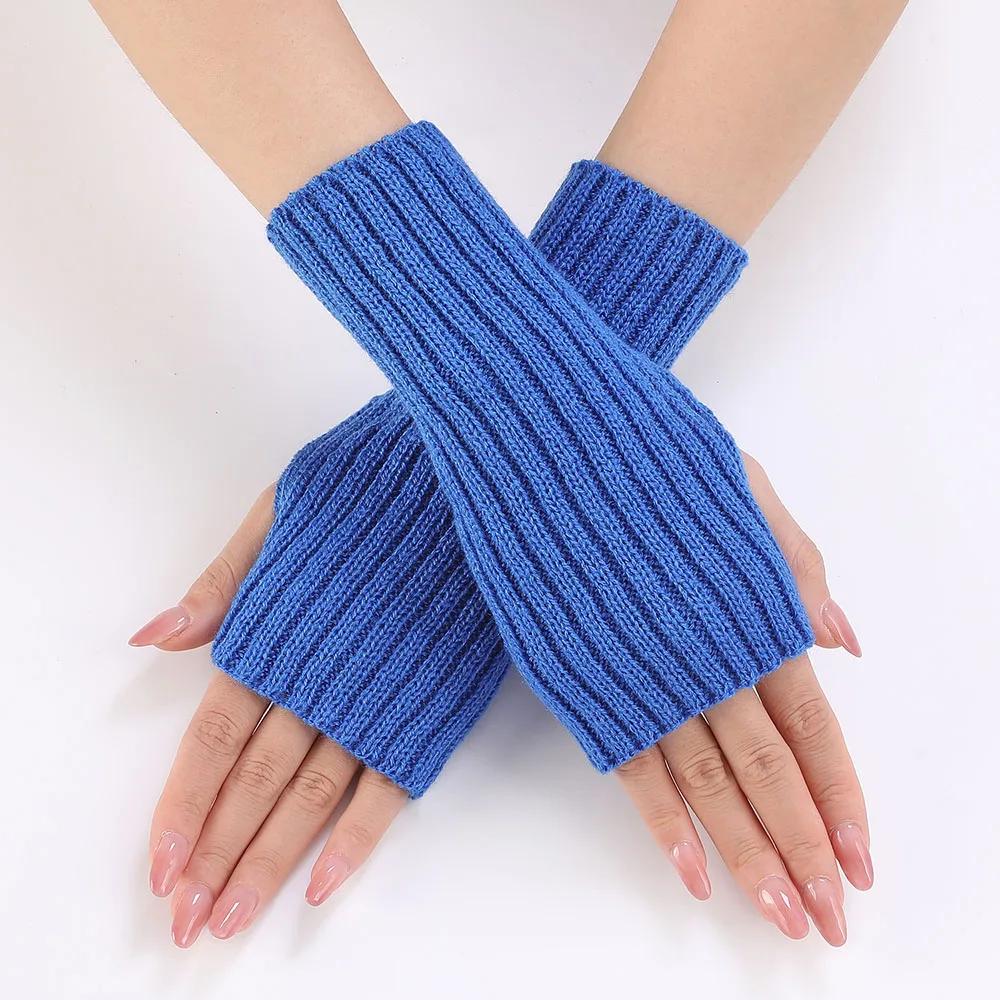 Women Half Finger Gloves Winter Knitted Arm Sleeves Fingerless Mittens Solid Color Soft Gloves Students Touch Screen Gloves