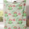[Frog Mushroom Blanket] Soft & Cozy Frog Mushroom Print Flannel Throw Blanket - Perfect for Naps, Office, School, Picnics
