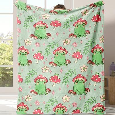 Niedliche Frosch und Pilz Print Dekorative Überwurfdecke für Sofa, Bett, Heimdeko, Büro, Reisen und Einzigartiges Geschenk