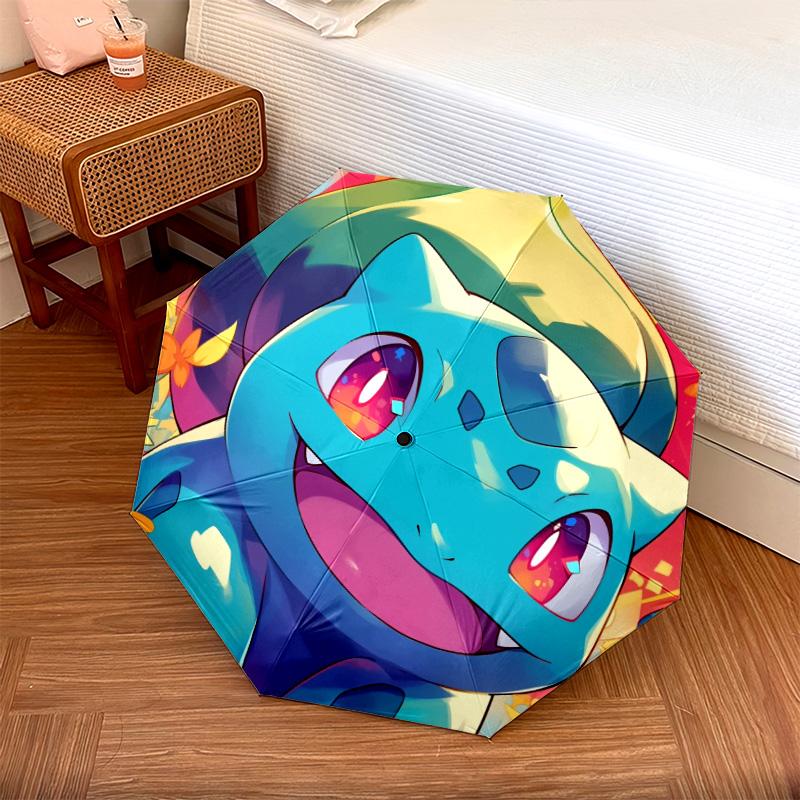 Bulbasaur-Muster, automatisch faltbarer Regenschirm, tragbares und faltbares Design, 8 Speichen, ein Weihnachts- oder Geburtstagsgeschenk.