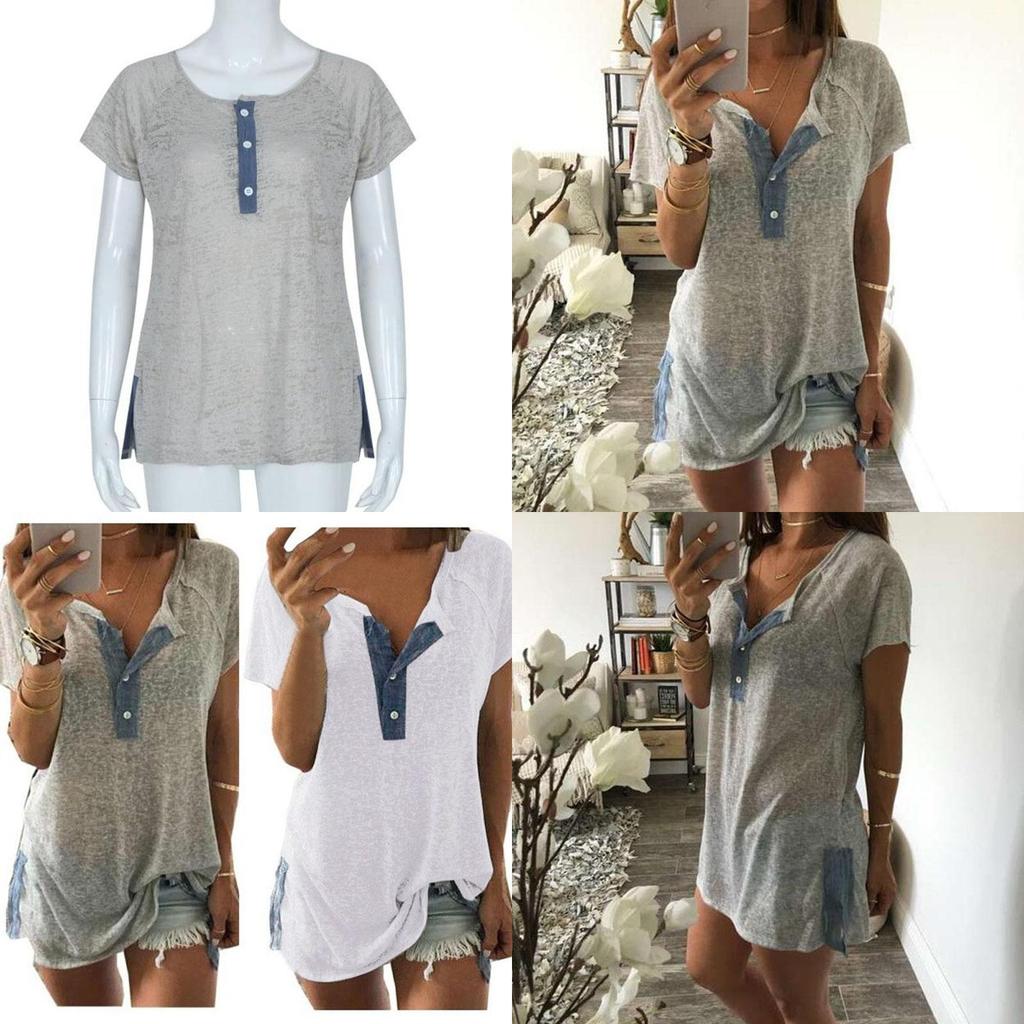 Elegante Blusa Casual para Mujer de Manga Corta Holgada con Detalle de Botón