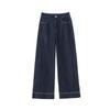 Draped Dark Blue High-waisted Jeans Women's Summer Thin Section Loose Nine-minute Straight Wide-leg Pants Retro Street Style Baggy Jeans for Ladies