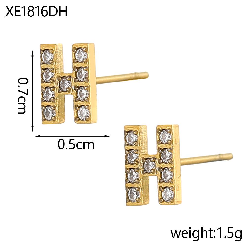 CARLIDANA A-Z Alphabet Initial 26 Letter Stainless Steel Gold Plated Cubic Zircon Paved Fashion Jewelry CZ Stone Stud Earring