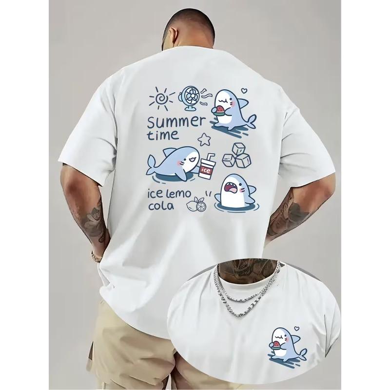 Men S Summer Casual T-Shirt Featuring a Whimsical Cartoon Design -  Summer Time, Playful Graphic Tee | Comfortable Fit, Summer T-Shirt S белый