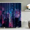 Neon Cityscape Shower Curtain Modern Abstract Wall Art Vaporwave Aesthetic Home Decor Urban Nightscape Backdrop Photography