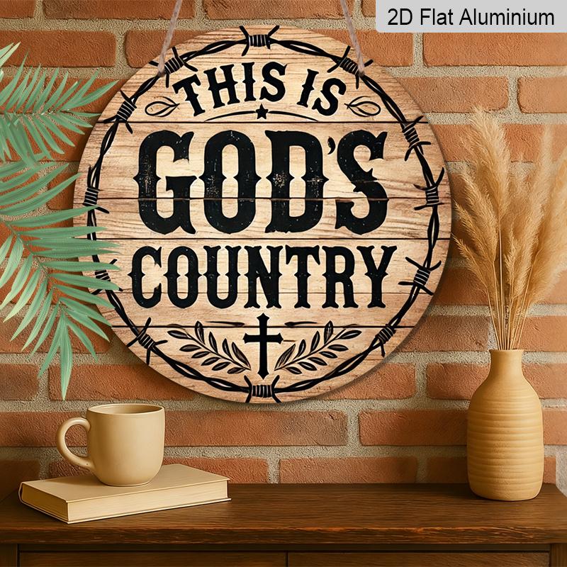 2D Flat, 1pcDecorative Signs & Plaques 1pc of 7.87x7.87 Inch Aluminum Vintage Signage: 'This Is God's Country' - Outdoor Decoration for Gardens
