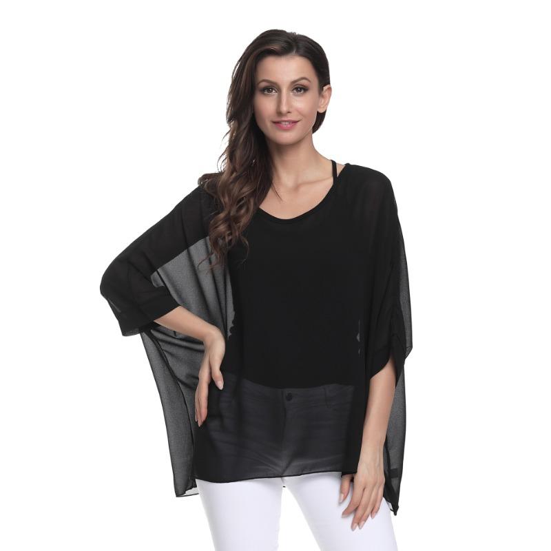 Fashion Plus Size Women's Bohemian Chiffon Shirt Seaside Vacation Sunscreen Bikini Blouse 4324