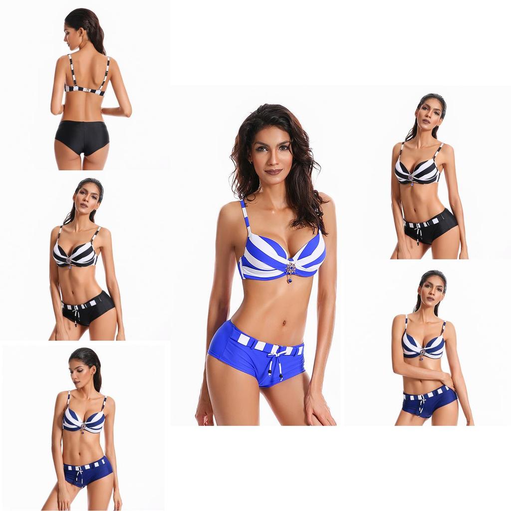 Premium Quality 2 Pcs Summer Ladies Push Up Swimwear Stripe Bikini Set For Women