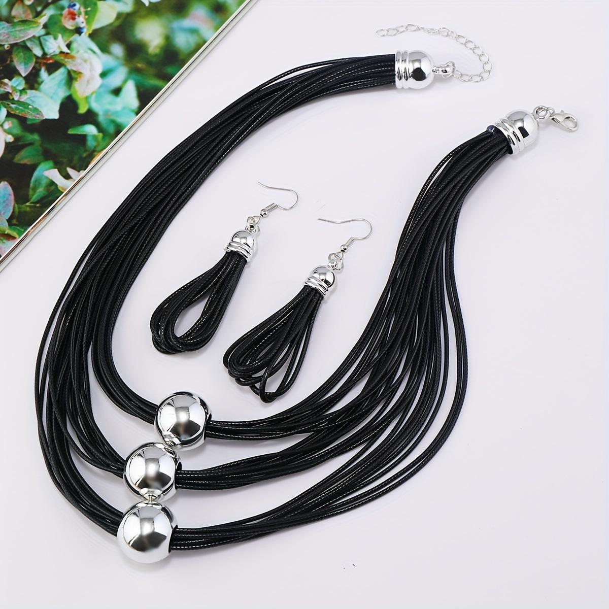 

Vintage Multilayer CCB Ball Black Leather Choker Necklace Women Goth Punk Clavicle Chain Jewelry Accessories