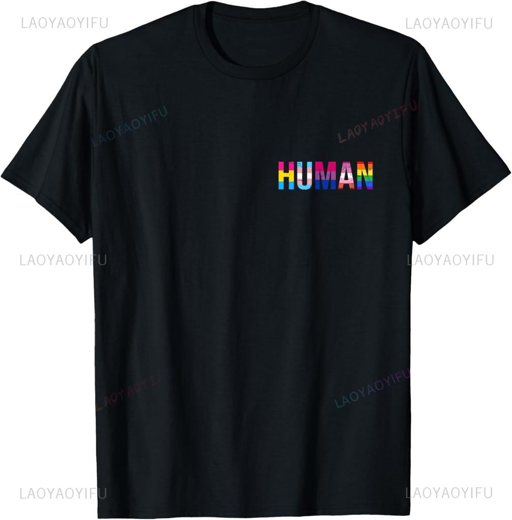 HUMAN LGBT Flag Gay Pride Month Transgender Rainbow Lesbian T-Shirt LGBT Camisetas  Graphic T Shirts  Women Clothes