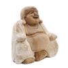 Statuetă Buddha Fericit Sculptată Manual Lemn Albit 30cm