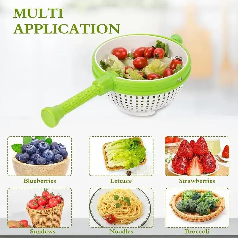 2025 NEW Folding Salad Spinner with Collapsible Handle Fruit Vegetable Centrifuge Drainer Basket Space Saving Kitchen Tool
