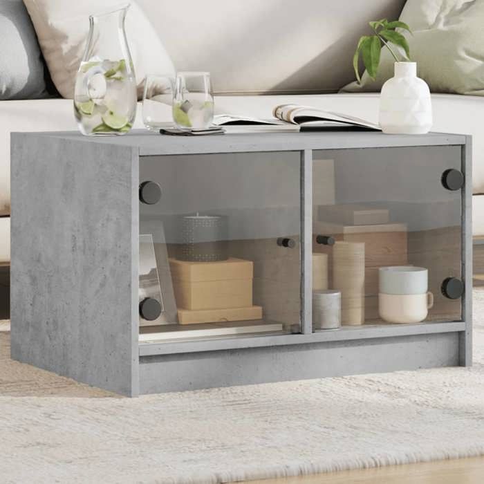 VidaXL Coffee Table with Glass Doors Concrete Grey 68x50x42 Cm 836367