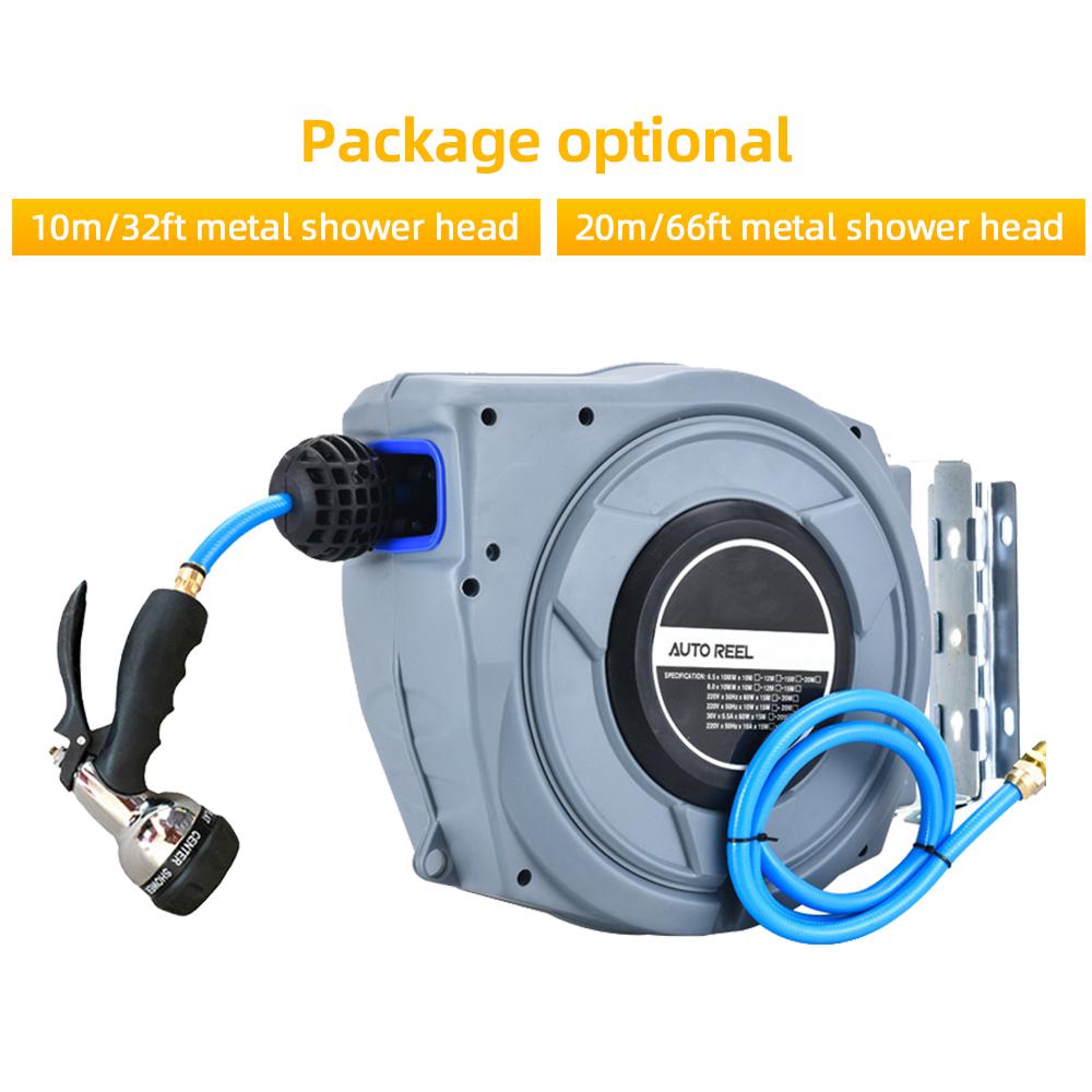 Retractable Garden Hose Reel 33ft Wall Mounted Hose Reel with 6-Function Sprayer Nozzle 180 Degrees   Bracket Automatic Rewind Storage Hose Reel